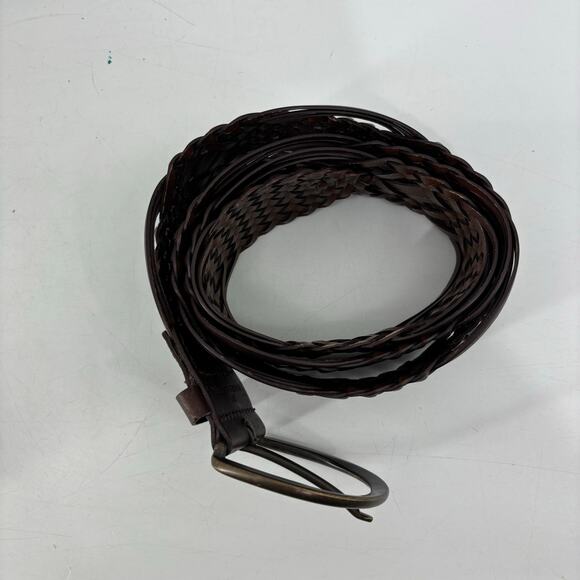 Womens Plus Sz 2XL Brown Leather Weaved Belt Wide Boho Casual - Picture 10 of 11